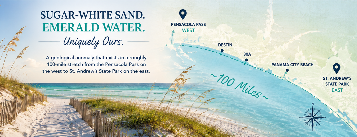 the sugar-whate sand and emerald water are unique to Florida's Emerald Coast
